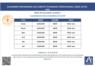 Calendrier prévisionnel CTO Aisne actifs 2025