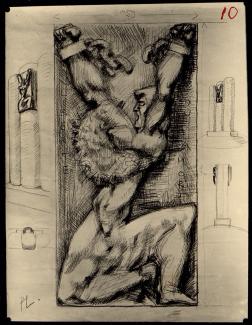 Dessin du bas-relief en bronze représentant la République enchaînée ©Arch. dép. Aisne SC/4M301